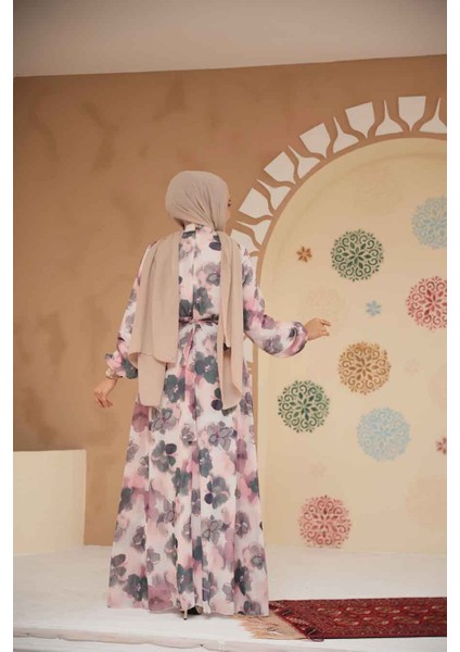 Çiçek Desenli Gül Kurusu Tesettür Elbise 279905GK modelleri