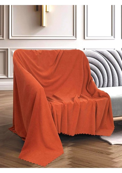 Kiremit Rengi Şönil Çift Taraflı Çekyat Koltuk Örtüsü Şalı