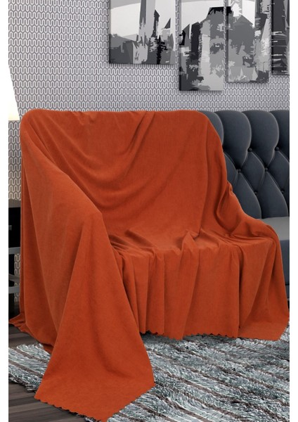 Kiremit Rengi Şönil Çift Taraflı Çekyat Koltuk Örtüsü Şalı indirimleri