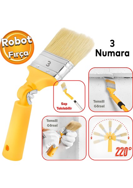 Boya Fırçası Robotik Kestirme Boyama Fırçası 180° Derece Kıvrılabilir Sap Takılabilir İç Dış Cephe