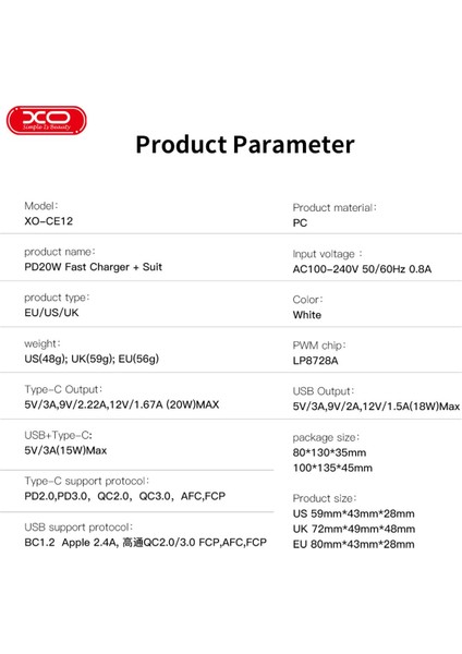 CE12 Çoklu Hızlı Şarj Adaptörü|1 Adet Lightning Kablo|2 Cihaz Şarj|1 Type-C 1 USB-A|20W Max Power