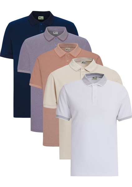 5'li Paket Çekmeyen Pamuklu Kumaş Kıvrılmaz Yaka Slim Fit Dar Kesim Polo Yaka Tişört