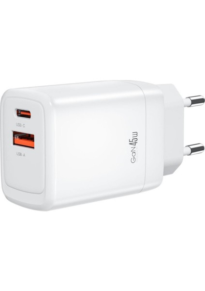 CE16 Çoklu Hızlı Şarj Adaptörü,gan,2 Cihaza Kadar Şarj,1 Type-C 1 USB-A,45W Max Power,akım Korumalı