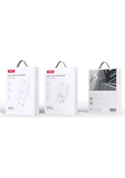 CE16 Çoklu Hızlı Şarj Adaptörü,gan,2 Cihaza Kadar Şarj,1 Type-C 1 USB-A,45W Max Power,akım Korumalı