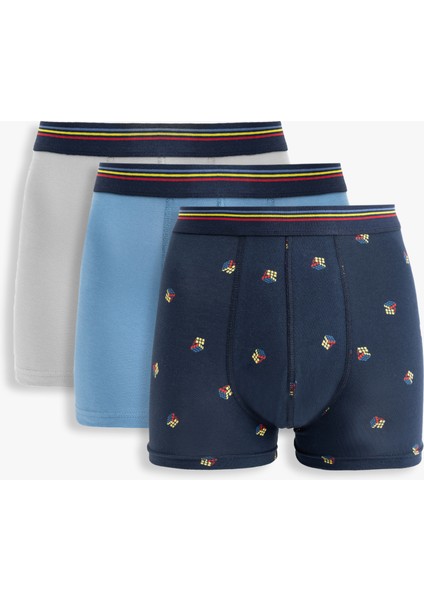 Pamuklu Baskılı Çok Renkli 3'lü Erkek Boxer Seti