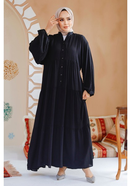 Kat Piliseli Siyah Tesettür Elbise 20612S fiyatları