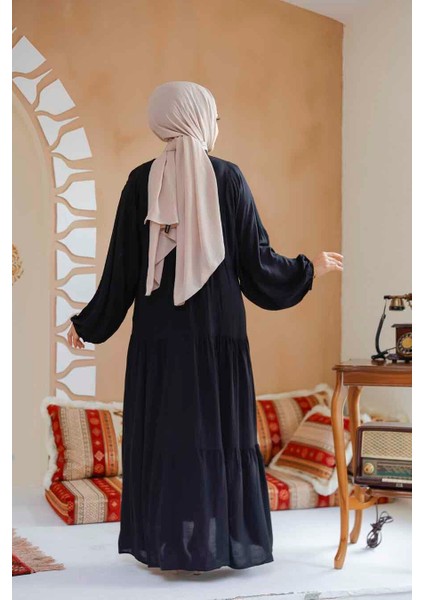 Kat Piliseli Siyah Tesettür Elbise 20612S fırsatları