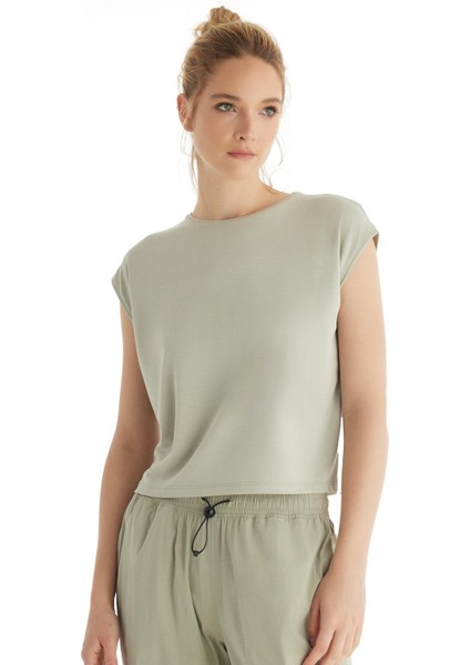 Kadın Modal Kısa Kol Yeşil T-Shirt Pantolon Takım 60561-63
