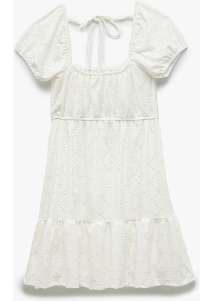 Sırt Detaylı Katlı Kısa Kollu Kare Yaka Mini Fisto Elbise fiyatları