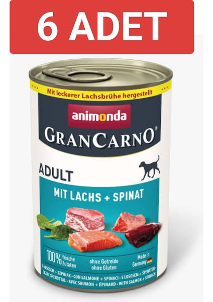 gran Carno Adult Somonlu ve Ispanaklı Yetişkin Köpek Konservesi 400gr x 6 adet