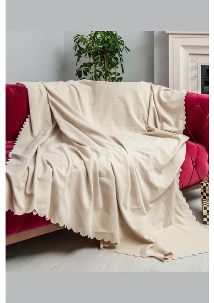 Koltuk Örtüsü | Çekyat Örtüsü | Koltuk Şalı 175X215 Mikrofiber Şönil Çift Taraflı Kaymaz | Krem