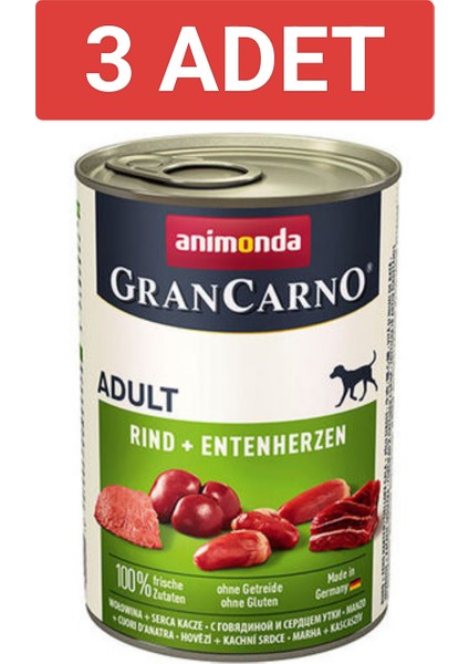 grancarno Sığır Etli ve Ördekli Yetişkin Köpek Konservesi 400gr x 3 adet