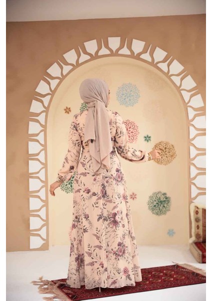 Çiçek Desenli Bisküvi Tesettür Elbise 27960BS modelleri