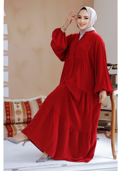 Kat Piliseli Bordo Tesettür Elbise 20612BR fiyatları