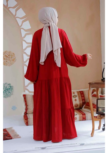 Kat Piliseli Bordo Tesettür Elbise 20612BR modelleri