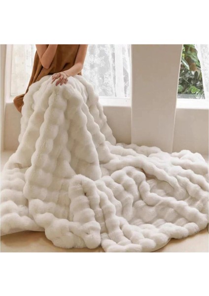 Peluş Koltuk Şalı Pofuduk Koltuk Örtüsü Bubble Koltuk Örtüsü Beyaz 150 x 100 cm