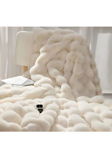 Peluş Koltuk Şalı Pofuduk Koltuk Örtüsü Bubble Koltuk Örtüsü Beyaz 150 x 100 cm