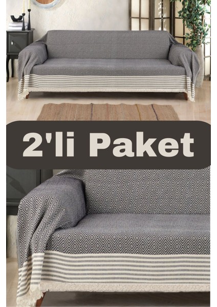 Pamuklu Kolları Örten 310 cm Koltuk Kanepe Çekyat Örtüsü Önden Saçaklı Kaymaz Tasarım Çok Amaçlı