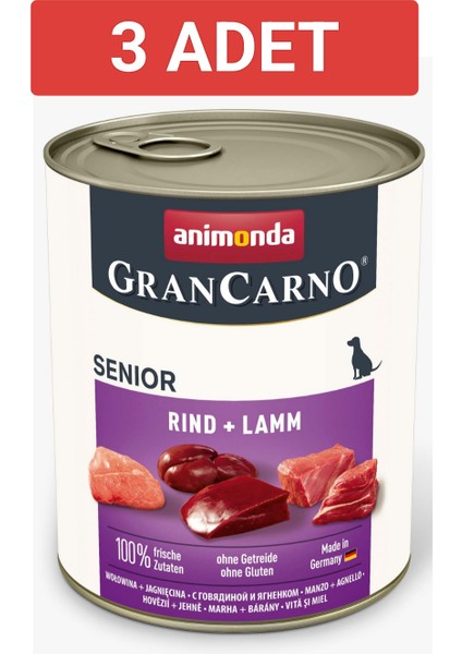 gran Carno Senior Sığır Etli ve Kuzulu Yaşlı Köpek Konservesi 400gr x 3 adet