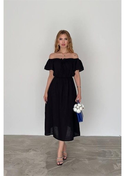 Dipmoda Kadın Madonna Yaka Yazlık Ayrobin Elbise DPK2136