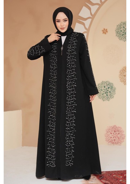 Boncuk Işlemeli Gümüş Tesettür Ferace 29127GMS fiyatları