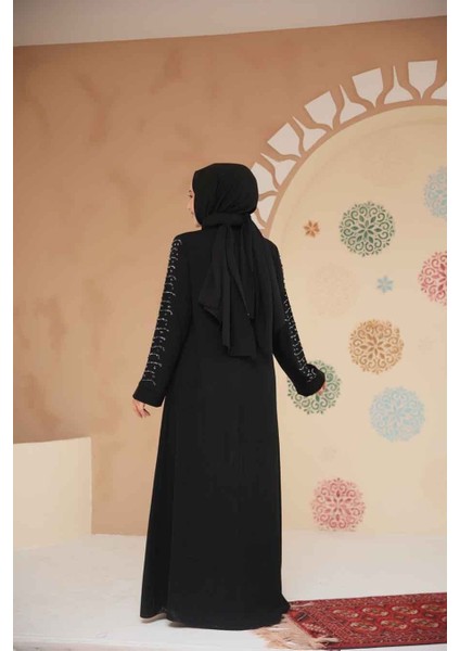 Boncuk Işlemeli Gümüş Tesettür Ferace 29127GMS modelleri