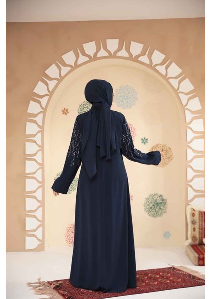Boncuk Işlemeli Açık Lacivert Tesettür Abaya 29110AL modelleri