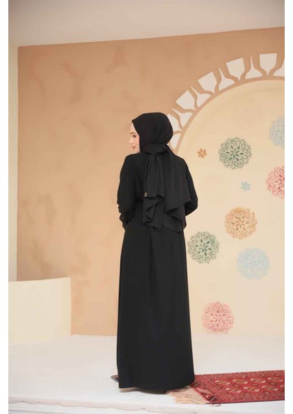 Boncuk Işlemeli Siyah Tesettür Abaya 29130S
