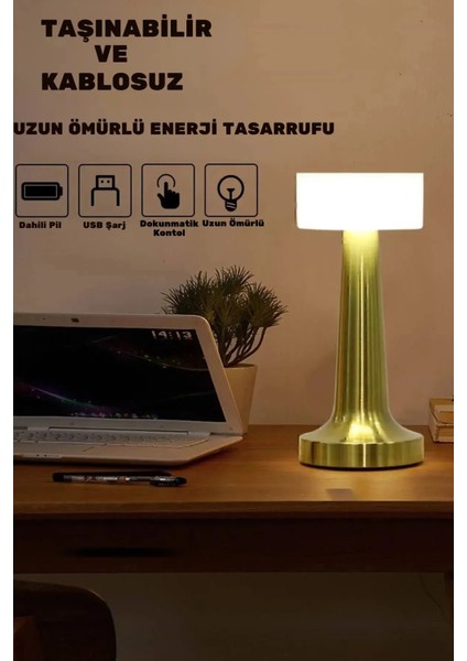 Gold Silver Dokunmatik Şarjlı Masa Lambası 3 Renkli