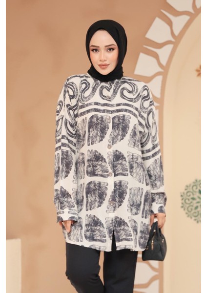 Desenli Siyah Tesettür Tunik 20409S