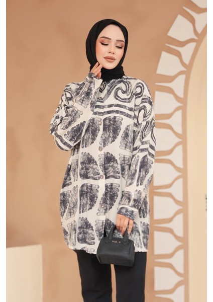 Desenli Siyah Tesettür Tunik 20409S modelleri