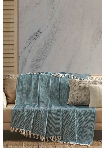 Natural Petrolmavisi Koltuk Örtüsü | Koltuk Şalı 180X210 Pamuk