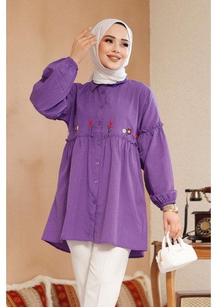 Nakış Desenli Mor Tesettür Tunik 40603MOR