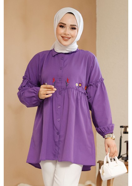 Nakış Desenli Mor Tesettür Tunik 40603MOR