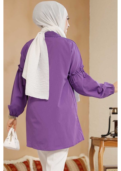 Nakış Desenli Mor Tesettür Tunik 40603MOR