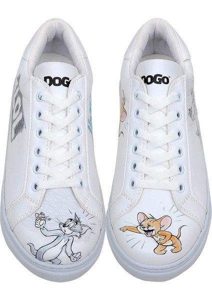 Kadın Vegan Deri Beyaz Sneakers - Warner Bros Up-To-No-Good Tasarım