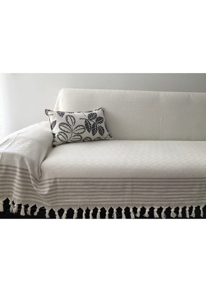 Diamond Pamuklu Kolları Örten Kanepe Çekyat Örtüsü Çok Amaçlı 180X300 cm Krem Koltuk Örtüsü