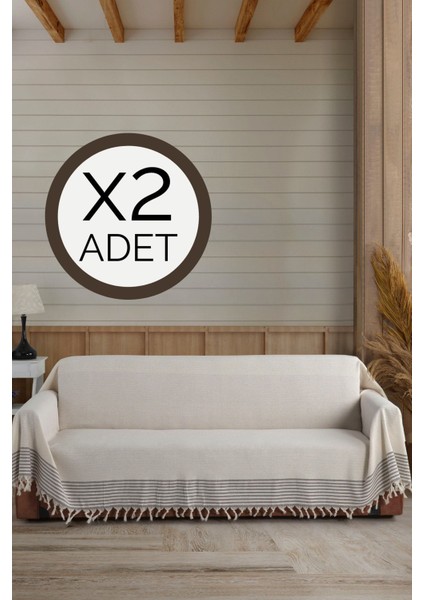 Ekru Kollarını Örten 2 Adet Battal Boy 180 x 300 cm Koltuk Kanepe Divan Çekyat Örtüsü