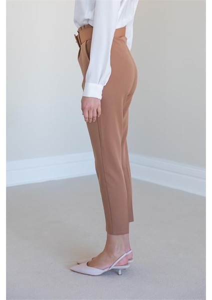 Dipmoda Kadın Yüksek Bel Kemerli Pantolon QNS040 - Camel