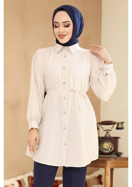 Düğmeli Bej Tesettür Tunik 42421BEJ modelleri