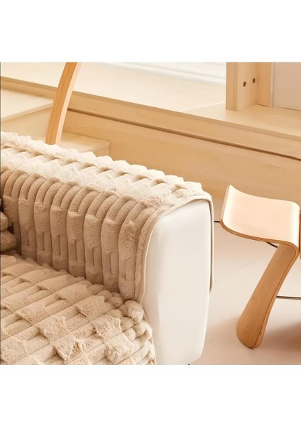 Kalın Dikdörtgen Desenli Peluş Kolçak ( 1ADET ) 70X 70CM Ölçü (Bej)