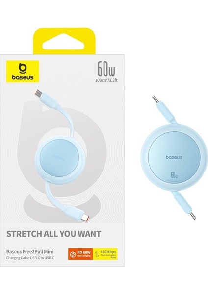 FREE2PULL Mini Charging Cable Usb-C To Usb-C 60W 1m Galaxy Blue