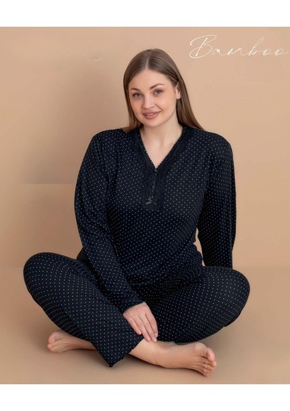 Kadın Büyük Beden Dantel Yaka Bambu Uzun Kol Ince Pijama Takımı 5545 - 1 Adet fiyatları
