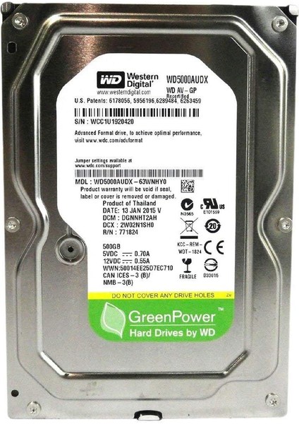 Wd 500GB WD5000AUDX Sata 3.0 5400 3.5" Rpm Hard Disk