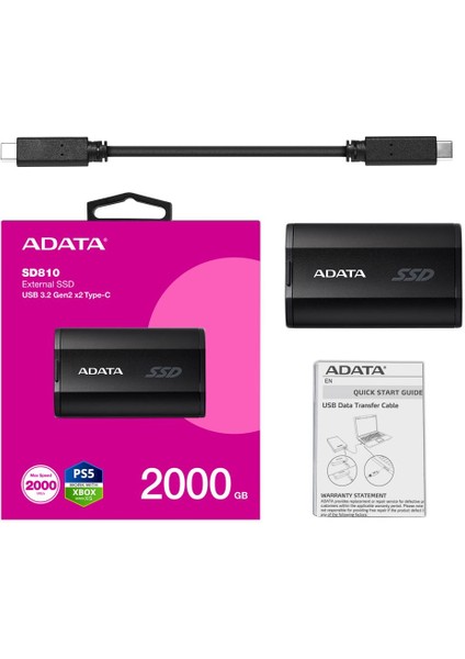 Adata 2000GB SD810 Siyah Taşınabilir USB 3.2 Gen2 X2 Type-C SSD Harici Disk