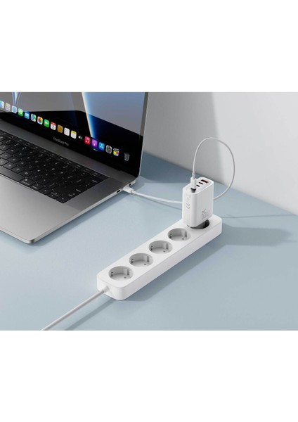 CE23 Çoklu Hızlı Şarj Adaptörü|4 Cihaza Kadar Şarj|1 Type-C Kablo|3 Type-C 1 USB-A|65W Max Power