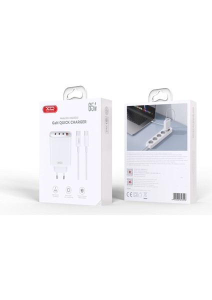 CE23 Çoklu Hızlı Şarj Adaptörü|4 Cihaza Kadar Şarj|1 Type-C Kablo|3 Type-C 1 USB-A|65W Max Power