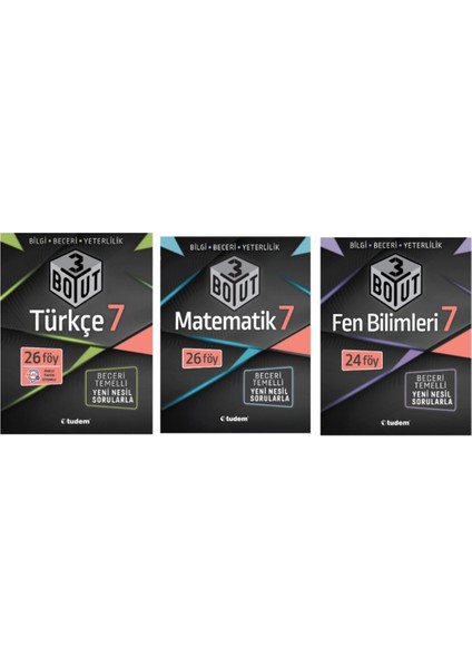 Tudem Yayınları 7.sınıf 3 Boyut Türkçe - Matematik - Fen Bilimleri Beceri Temelli Soru Bankası