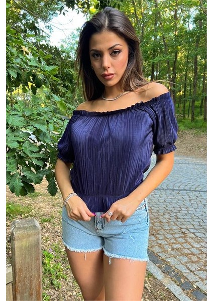 Dipmoda Kadın Yeni Sezon Carmen Yaka Fitilli Bluz DP10048