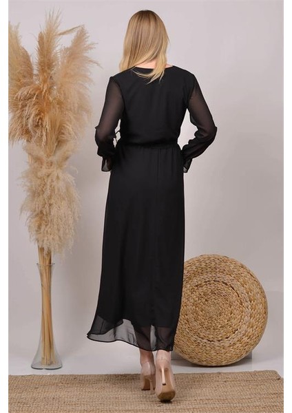 Dipmoda Kadın Siyah Kruvaze Yaka Baby Shower Şifon Hamile Elbise HML003 indirimleri